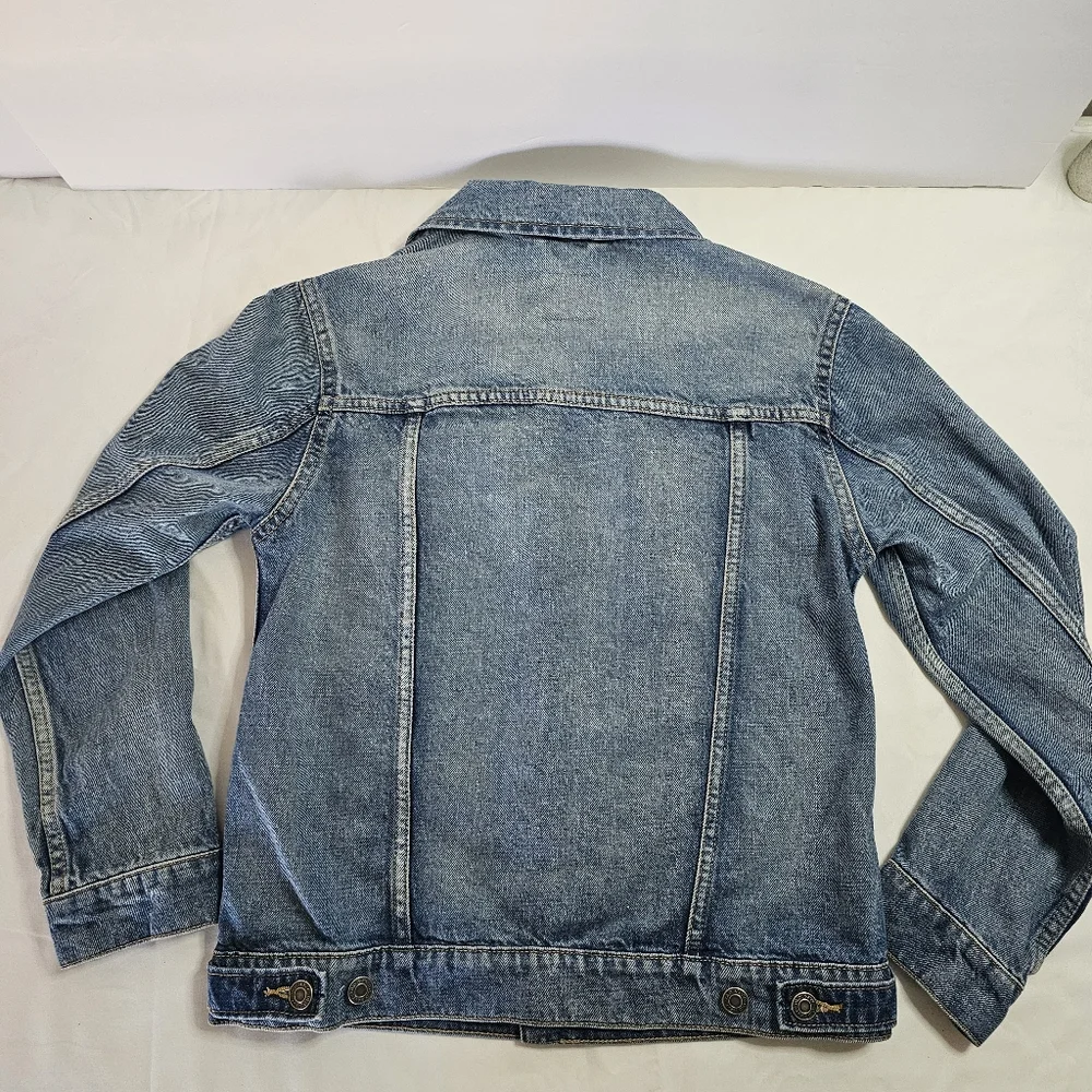 Old Navy Kids Denim Trucker Jacket Distressed Size XL Rainbow Fox Cartoon